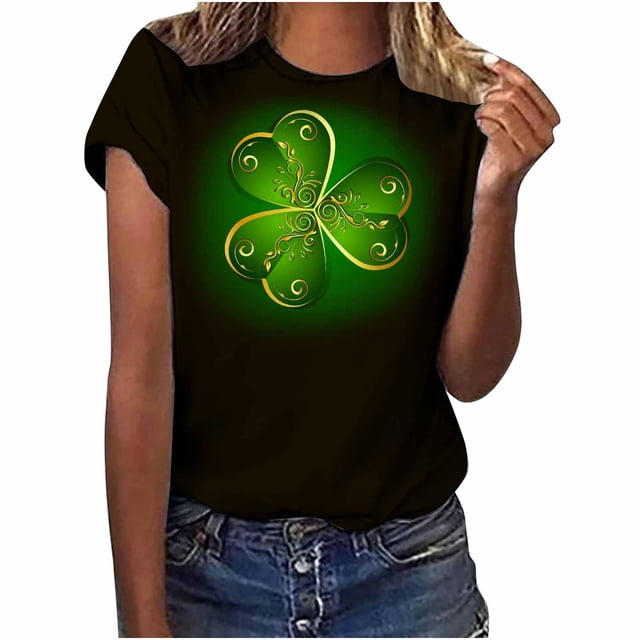 Tops a la moda para mujer, divertidas camisetas blancas holgadas informales con estampado del Día de San Patricio, camiseta con estampado de blusa Pompotops hfajkhk127341