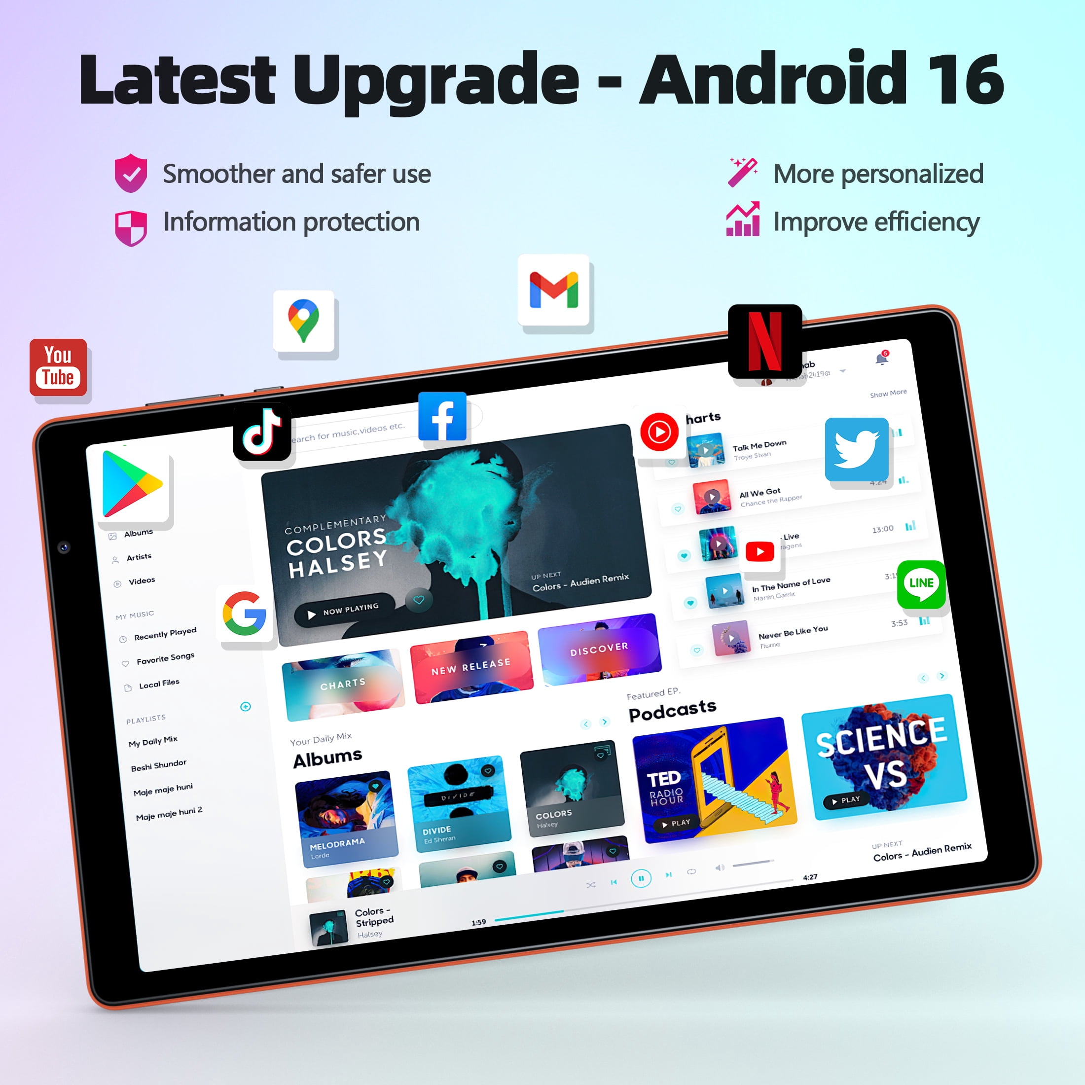 Android 16 Tablet 10.1 inch Tablet,8GB RAM 32GB ROM,WiFi 6,6000mAh Battery,1280 * 800 IPS Touch Screen,Metal Body,GMS Certified,Orange