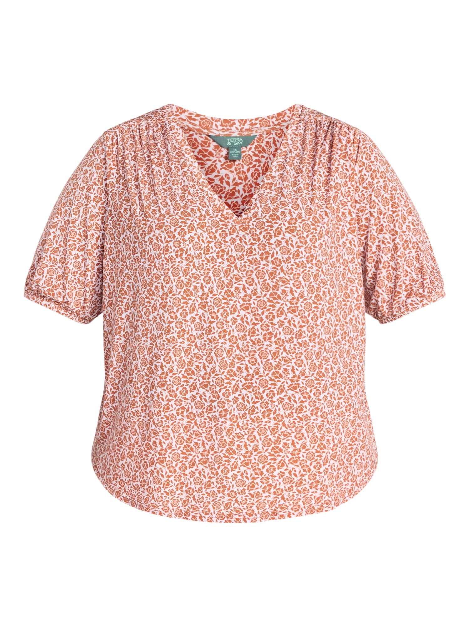 Terra & Sky Women's Plus Size V Neck Tee with Elbow Sleeves, Sizes 0X-5X