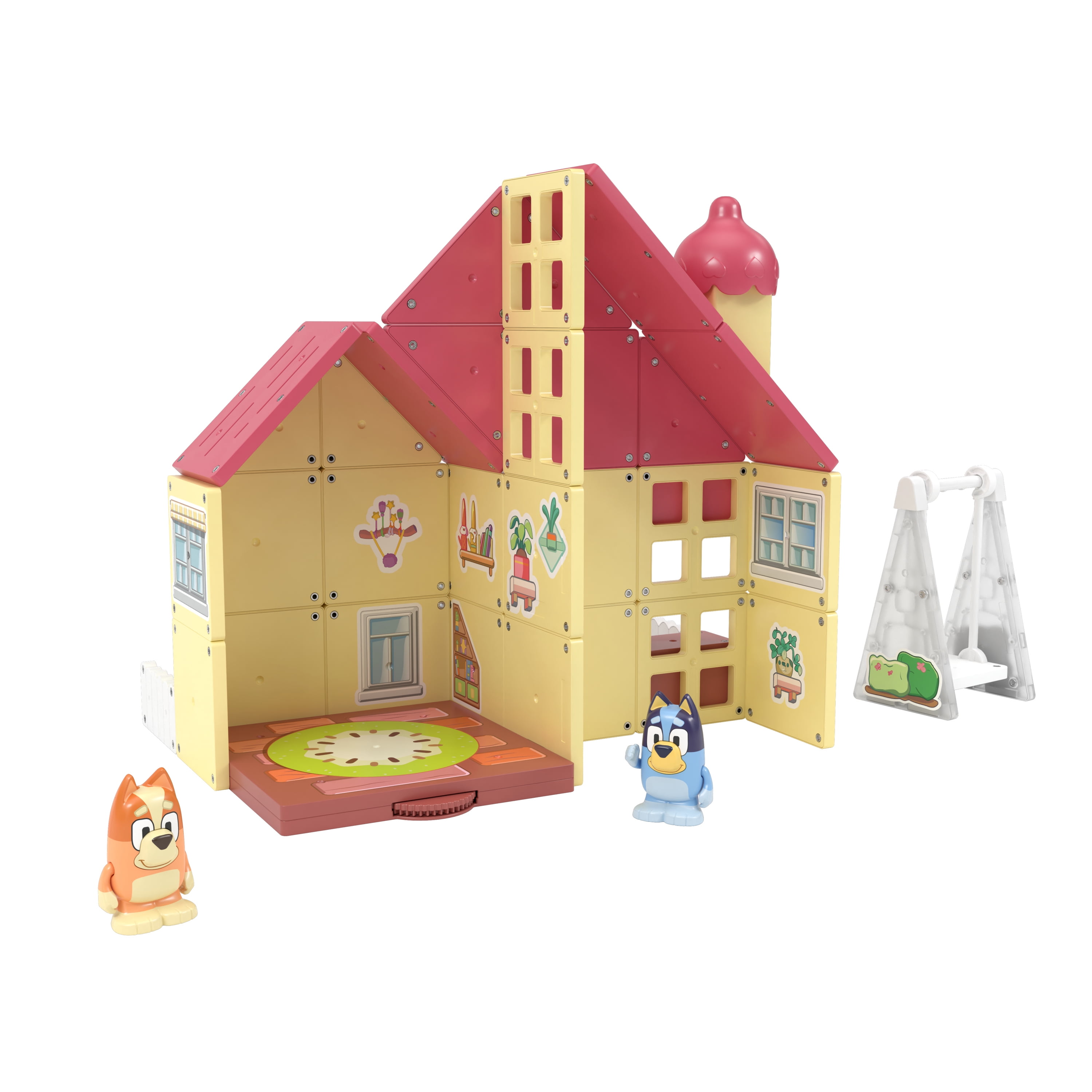 Tile Town Bluey Home Magnetic Tiles Construction Building Playset,  Bluey and Bingo Figures, Ages 3+