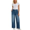 thumbnail image 2 of INSPIRE CHIC Women's Jeans High Waisted Button Front Stretchy Straight Loose Trendy Casual Denim Wide Leg Pants M Blue, 2 of 6