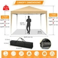 thumbnail image 6 of 10 x 10 FT Outdoor Pop-Up Canopy, Instant Party Tent, Camping Beach Gazebo, 3 Height Adjustable with 8 Stakes, 4 Sandbags, 4 Wind Ropes, Carrying Bag, Khaki, 6 of 8
