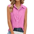 thumbnail image 3 of Womens Sleeveless Button Front Tank Tops Collared Solid T-Shirts 2026 Spring Summer Trendy Dressy Comfy Blouses Fashion Clothes, 3 of 5