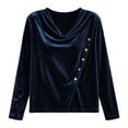 thumbnail image 5 of Smupbvky Velvet Tops for Women Dressy Casual Cowl Neck Long Sleeve Pullover Soft Velour Blouses with Buttons (M, Dark Blue), 5 of 5