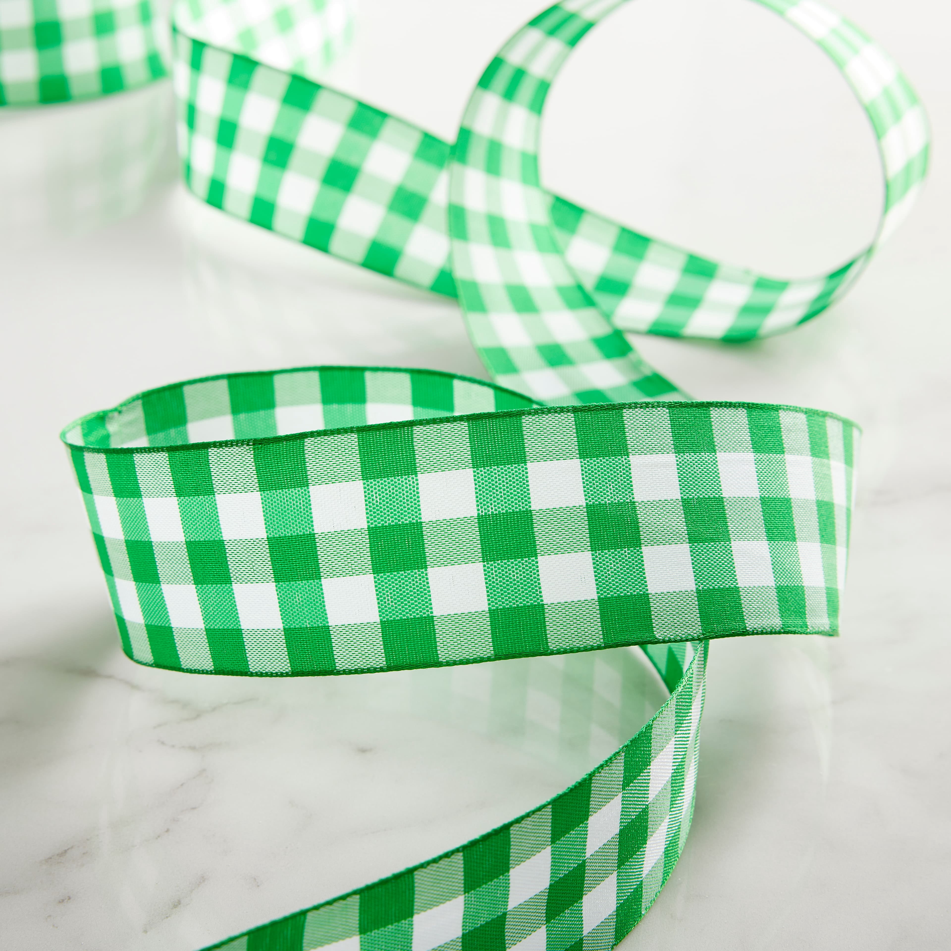 1.5" x 3yd. Green Wired Checkered Ribbon by Celebrate It – Woven Selvage Edge - Ideal for Gift Wrapping - Crafts & Seasonal Decor - 12 Pack