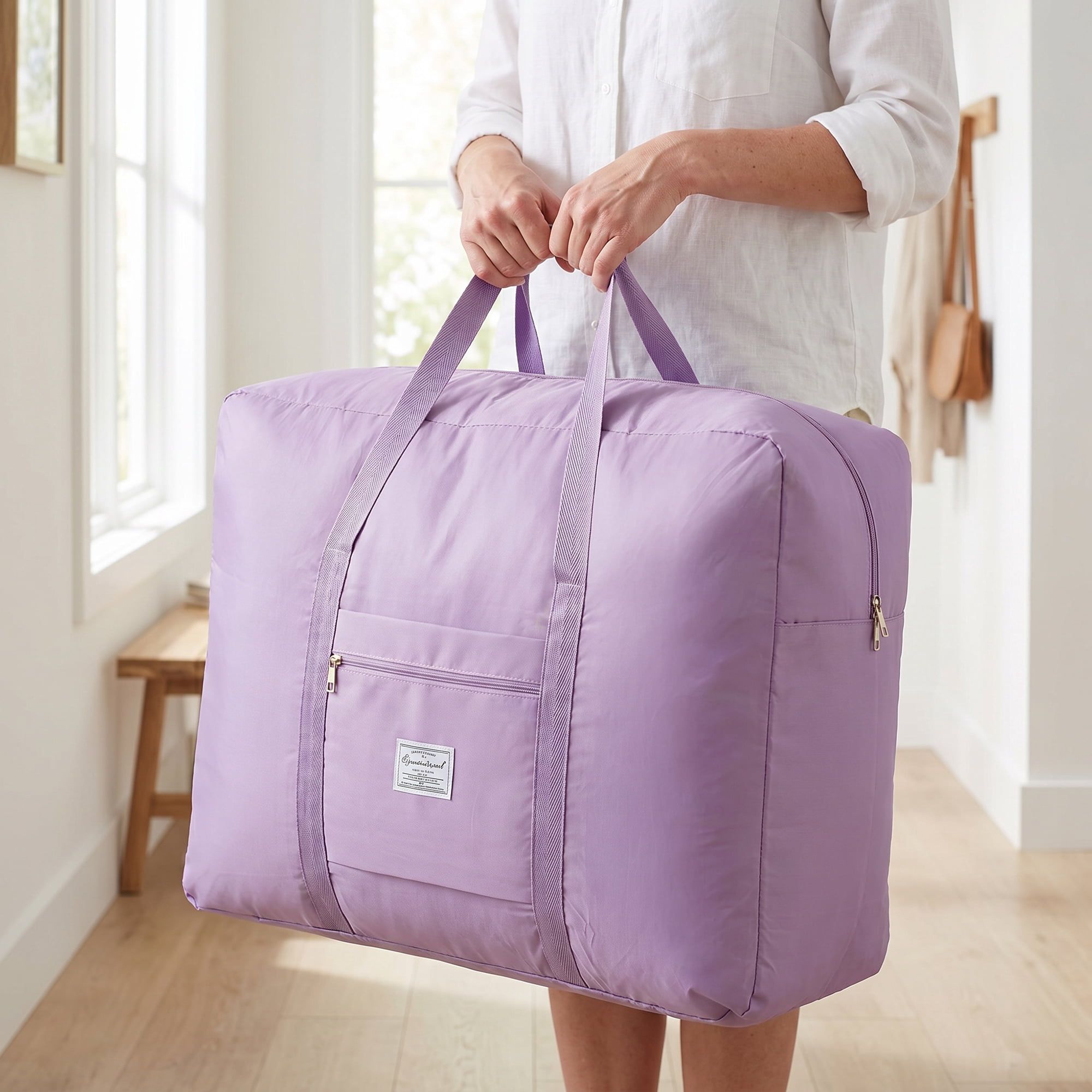 Unique Bargains Zipper Duffle Oversized Carry Storage Bag Purple 26.8" x 21.7" x 11.0"