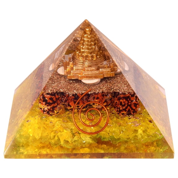Natural Crystal Citrine and Rudrakash Crystal Orgone Pyramid EMF Protection Meditation Energy Generator - Yantra