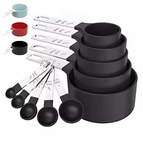 Measuring Cups & Spoons Set, 10 pcs Stackable Cups and Spoons, Nesting Measure Cups with Stainless Steel Handle, Kitchen Gadgets for Cooking & Baking (Black)