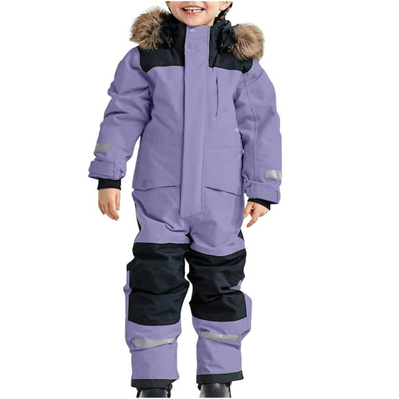 IVEYRTF Kids Windproof Waterproof Ski Jacket Thermal Fleece-Lined Fall Winter Cotton Outdoor Snowsuit with Hooded Winter Outfit for Children 1-15 Years(Purple,12-13 Years)