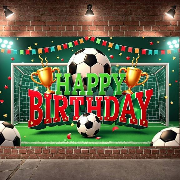 Soccer Theme Banner Football Design Soccer Birthday Backdrop Athlete Silhouette Golden Trophy Football Party Display for Birthday Party Soccer Party Kids' Birthday