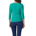 thumbnail image 3 of INSPIRE CHIC Women's Ruched Blouse Button Decor V Neck 3/4 Sleeve Solid Knit Top L Peacock Blue, 3 of 6