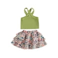 thumbnail image 1 of SUNSIOM Toddler Girl Summer Outfit Solid Color Cross Sleeveless Tank Tops and Floral Print Ruffles Skirts 2Pcs Clothes Set, 1 of 6