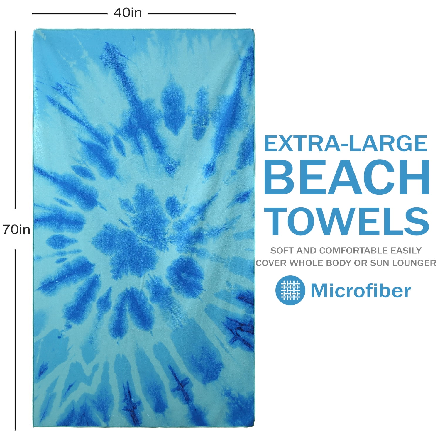 Beartech 4 Pieces Beach Towel Set,40x70 inches Tie-Dye Beach Towels Soft Camping Travel Towels, Lightweight Quick Dry Pool Towels for Beach Shower Towels Swim Towels Absorbent for Adults
