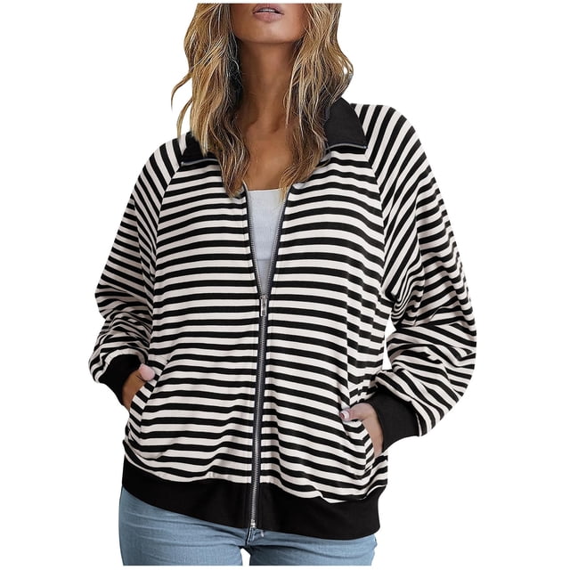 WRKEKC Veste à Manches Raglan Imprimé Rayé Fermeture à Glissière avant Col Décontracté Style Urbain Grandes Tailles Noir TG