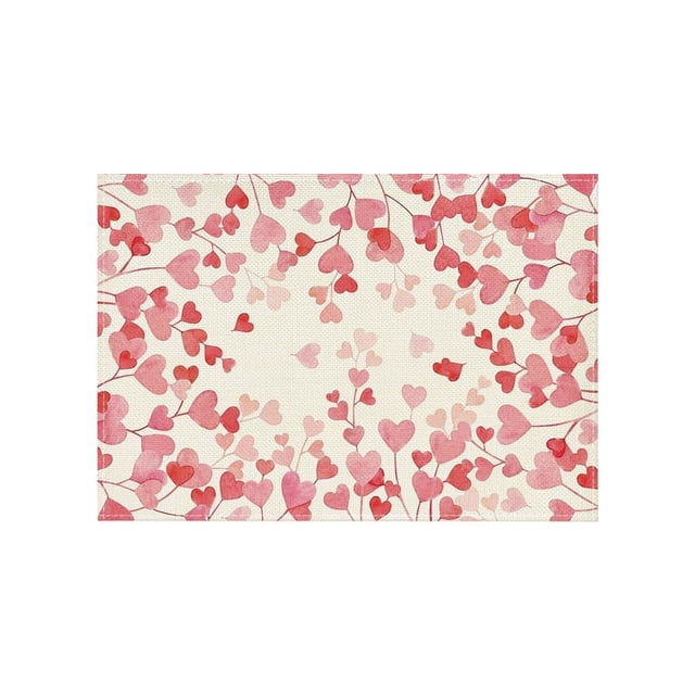 Valentine Placemat, Heart Print Placemat, Linen Table Mat for Holiday Party and Everyday Dining, Insulated Tabletop Protector for Kitchen Home Restaurant