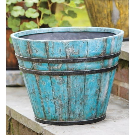 Faux Wooden Bucket    Planter, in Teal - Walmart.com