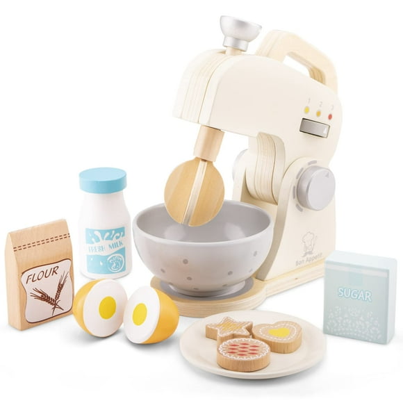 New Classic Toys Wooden Mixer Set Pretend Play Toy for Kids Cooking Simulation Educational Toys and Color Perception Toy for Preschool Age Toddlers B