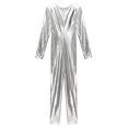 thumbnail image 6 of iixpin Women's Metallic Shiny Long Sleeve Back Zipper Jumpsuit One Piece Full Body Fitness Bodysuit Silver M, 6 of 7