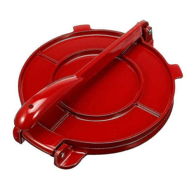 Prensa para tortillas de aleación de aluminio roja, tamaño 6.5 pulgadas, fácil de usar y duradera, ideal para obtener tortillas auténticas con grosor y forma perfectos.