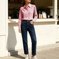 thumbnail image 5 of CBASIHI Womens Plaid Button Down Shirts- French Style Casual Trendy Collared Lightweight Loose Fit Tops Red Size S, 5 of 7