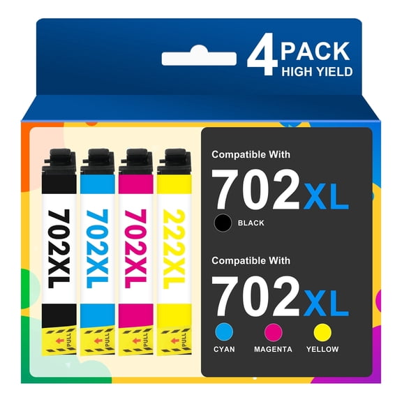 702XL Ink Cartridges Compatible for Epson 702 Ink Cartridges Combo Pack for Epson Workforce Pro WF-3733 WF-3730 WF-3720 Printer Ink 702
