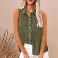 thumbnail image 2 of FAVIPT Womens Linen Tops Sleeveless Collared Tops Oversized Button Up Blouses Work Shirts Casual Summer Tank Top 2025 Army Green,L, 2 of 7