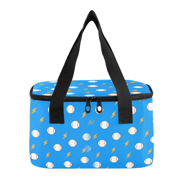 6L Insulated Lunch Bag Square Handheld Cooler Tote Baseball Lightning Bolt Pattern Reusable Thermal Bag with Polyester & Aluminum Lining for Work Picnic Travel