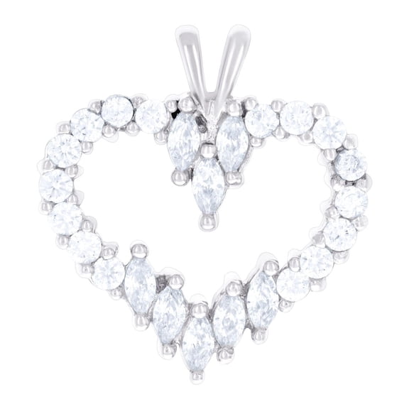 925 Sterling Silver Womens Marquise Round Cubic Zirconia Love Heart Charm Pendant Necklace 22.8x21.1mm Wide Pendant for