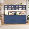 thumbnail image 4 of Homfa 70.9'' Kitchen Pantry Cabinet with Charging Station and LED Light, 3 Drawers Buffet Storage Cabinet with Glass Doors and Adjustable Shelves, Blue, 4 of 7