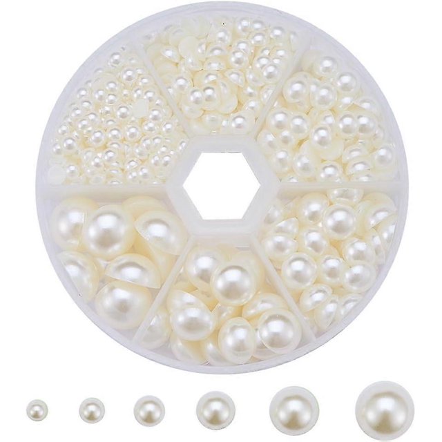 Craft Pearls Flatback,690pcs Half Round Pearl Beads 6 Sizes Pearl Cabochon Faux Pearl Beads for DIY Scrapbook Phone Case
