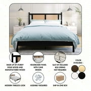 Castle Place Rattan Queen Wooden Platform Bed, Walnut
