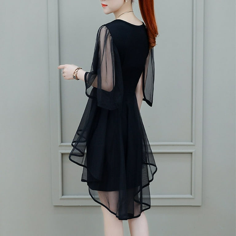 Fsqjgq Funeral Dress for Women Female A Line Dresses for Women Fashion  Summer Lady Elegant V-Neck Short Sleeve Pure Color Party Dress Black Size  2Xl - Walmart.com