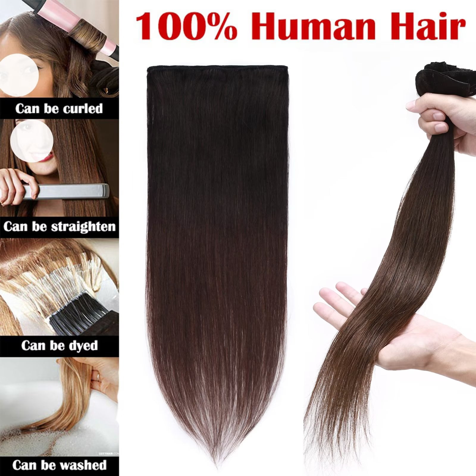 MY-LADY 8Pcs 18Clips Clip in Hair Extensions Human Hair for Women Double Weft Brazilian Remy Straight Human Hair Clip in Hairpiece 16inch #1BT4 Black Brown to Medium Brown
