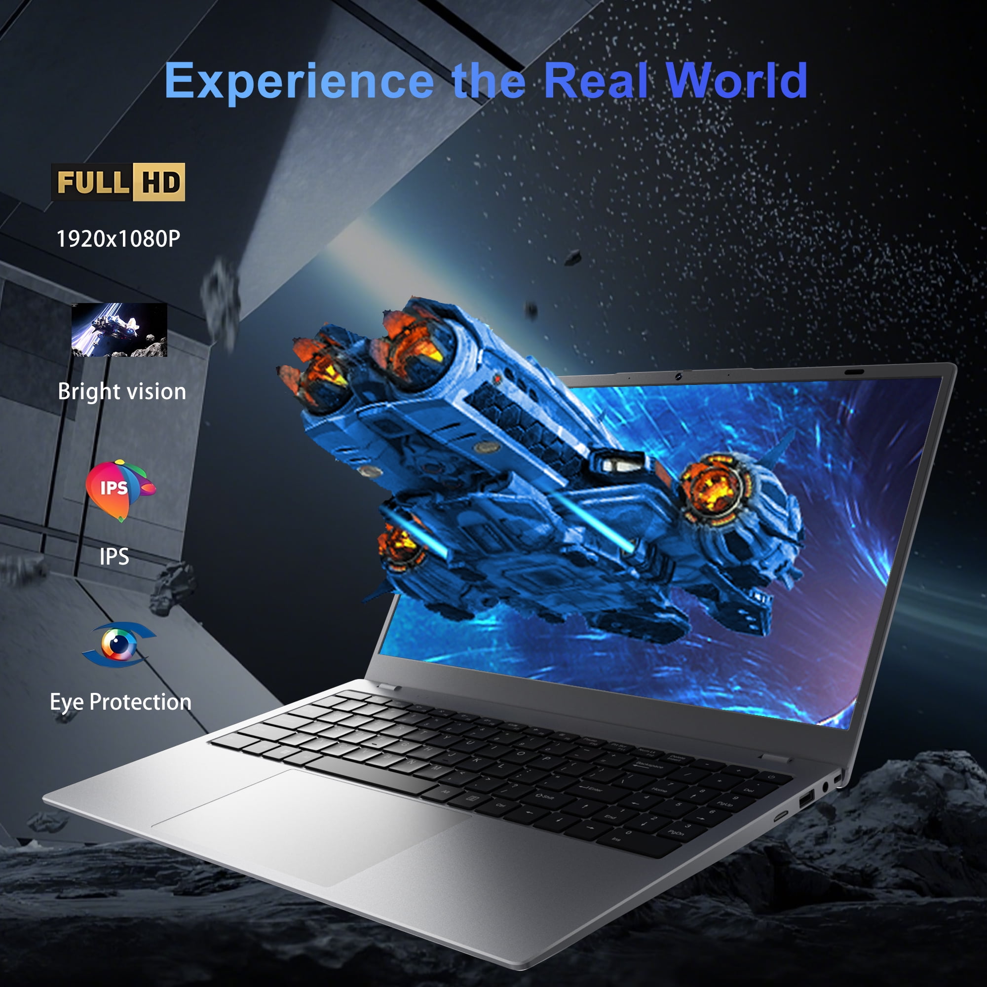 RNRUO 15.6" Laptop with Windows 11, 16GB RAM 512GB SSD, FHD Screen Full Size Keyboard, Office 2024 Included, Portable Laptop for Students and Home Use, Silver