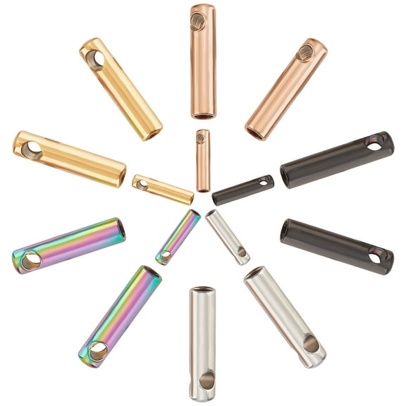 50Pcs 5 Colors 304 Stainless Steel Cord Ends End Caps Column Mixed Color 7x1.6mm Hole: 0.6mm Inner Diameter: 1mm 10pcs/color