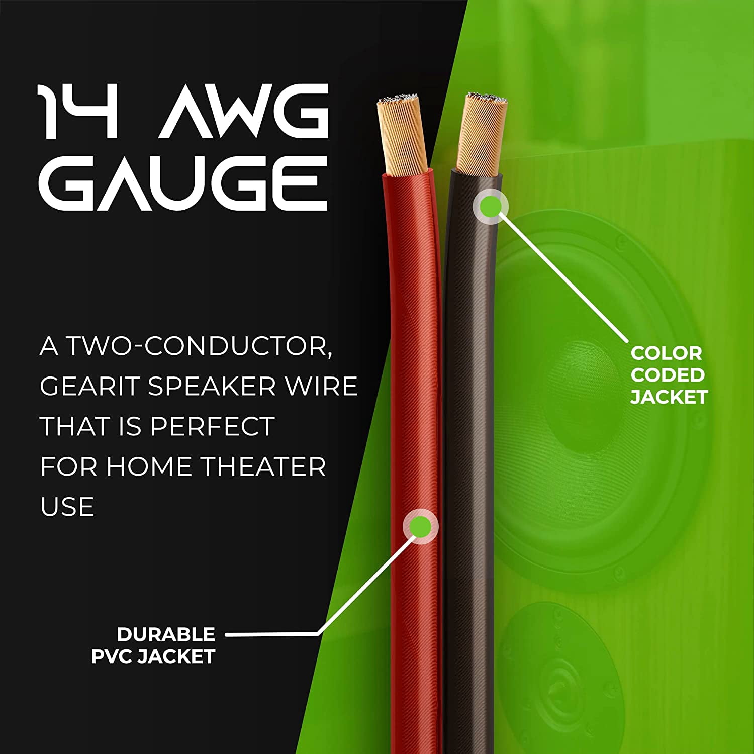 GEARit Pro Series 14 Gauge Wire, Copper Clad Aluminum Home Theater and Car Speaker Cable, Black/Red, 100 ft