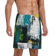 thumbnail image 2 of Balery Abstract Brushstrokes Green Blue Pantalones cortos de pijama de punto de algodón para hombre con cinturilla y bolsillos-X-Large, 2 of 6