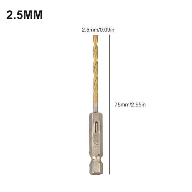 1 Pcs HSS High Speed Steel Titanium Coated Drill Bit 1/4 Hex Shank 2.5mm
