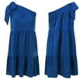 thumbnail image 3 of Vestidos De Playa Vestido corto de mujer con pliegues y cuello de un hombro para cóctel (azul S) Ygjytge para Mujer Azul T L, 3 of 9