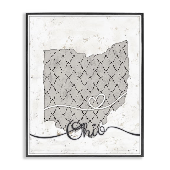 Stupell Industries Modern Ohio Patterned Grey US State Design Black Framed Giclee Art, 11 x 14, by Ziwei Li