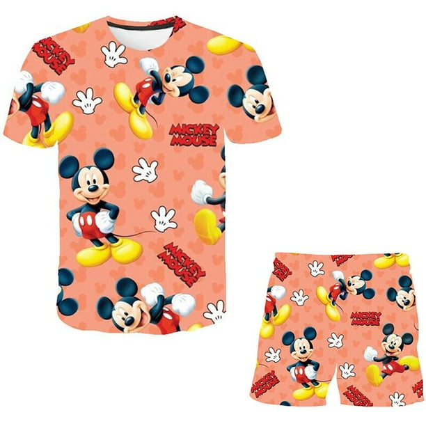 Ropa de Mickey para niños, ropa de moda de verano para niñas pequeñas, camiseta deportiva para niños, pantalones cortos, conjuntos de 2 uds, disfraz para niños pequeños, chándales para niños 14T Gao Jinjia LED
