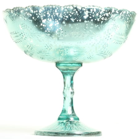 Koyal Wholesale 8-Inch Aqua Blue Glass Compote Bowl Pedestal Flower Bowl Centerpiece