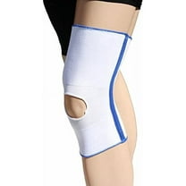 Alpha Medical Open Patella Compression Support Knee Brace Sleeve With Anti-Roll Support Stays – Knee Stabilizer – Knee Pain Relief (Small White w/ Blue Trim)