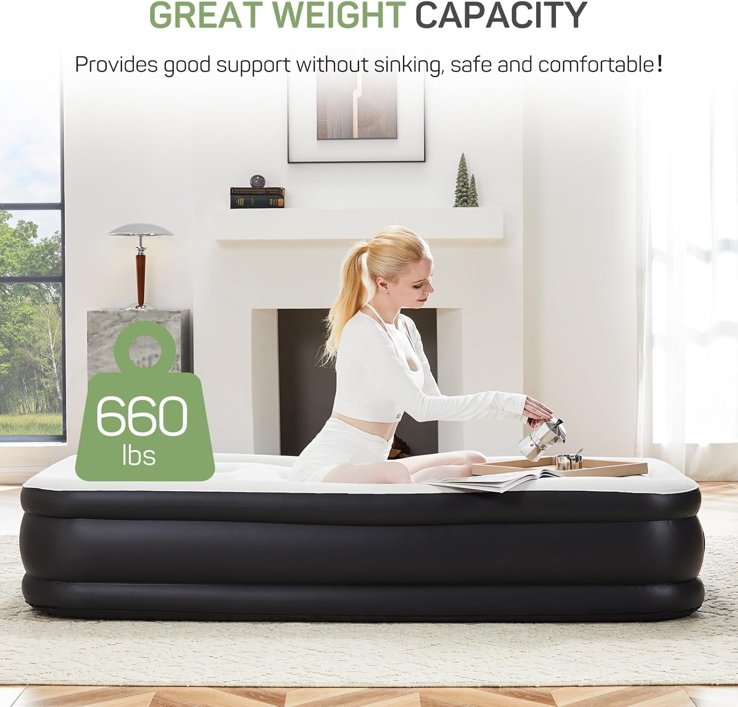 Air Mattress Queen with Built in Pump, 22 Inch Elevated Quick Inflation/Deflation Inflatable Beds, High Durability Blow Up Mattresses for Camping, Indoor Colchon, Guests Air Bed, Black