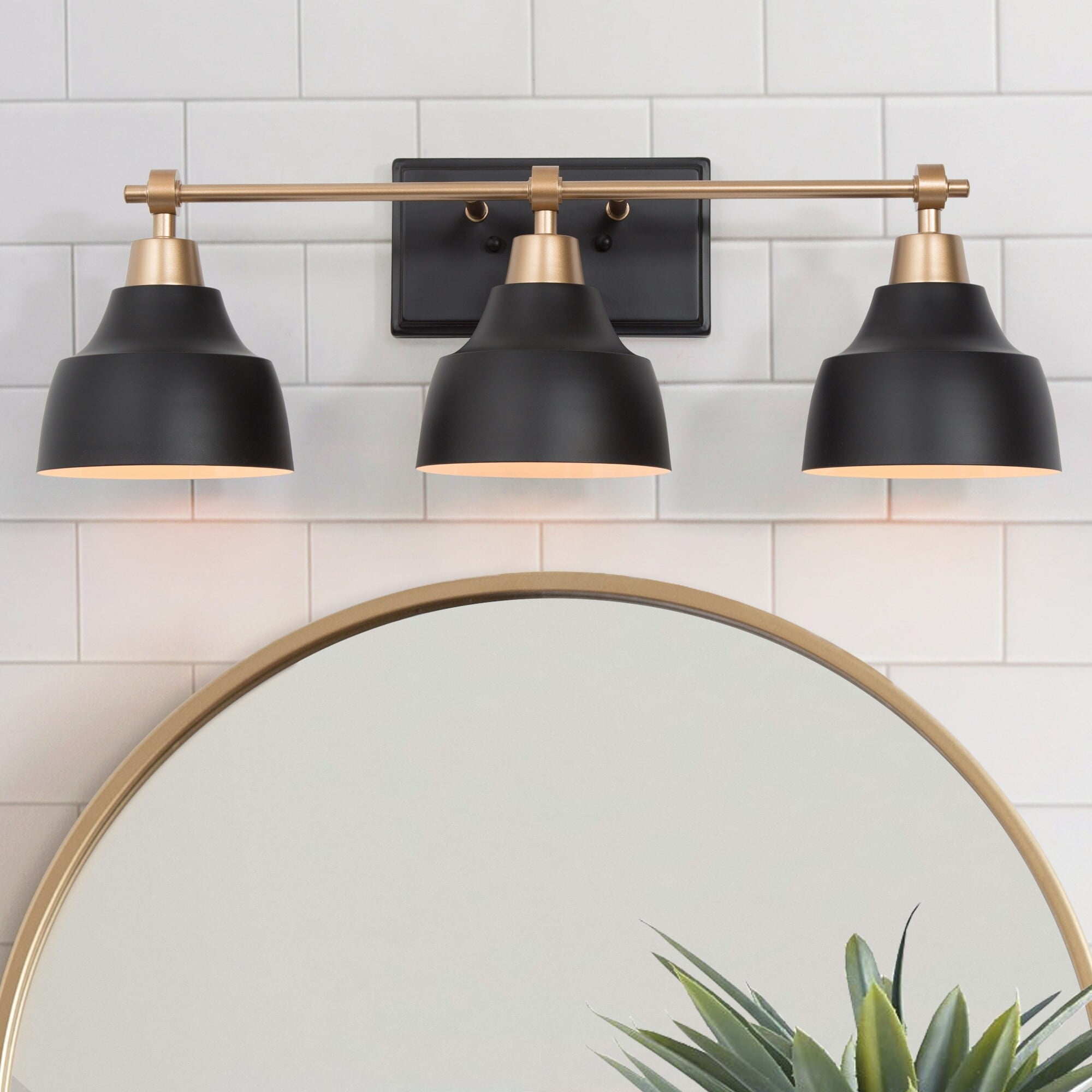 LaLuz Midcentury Modern Black Gold 3Light Bathroom Vanity Lights Wall