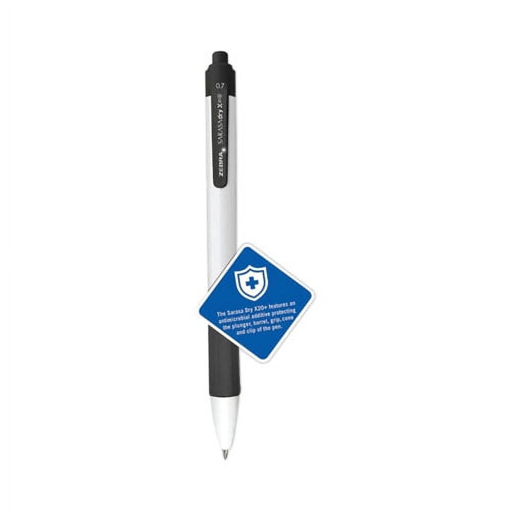 Sarasa Dry X20+ Gel Pen, Retractable, Fine 0.7 mm, Black Ink, White Barrel, Dozen | Bundle of 5 Packs