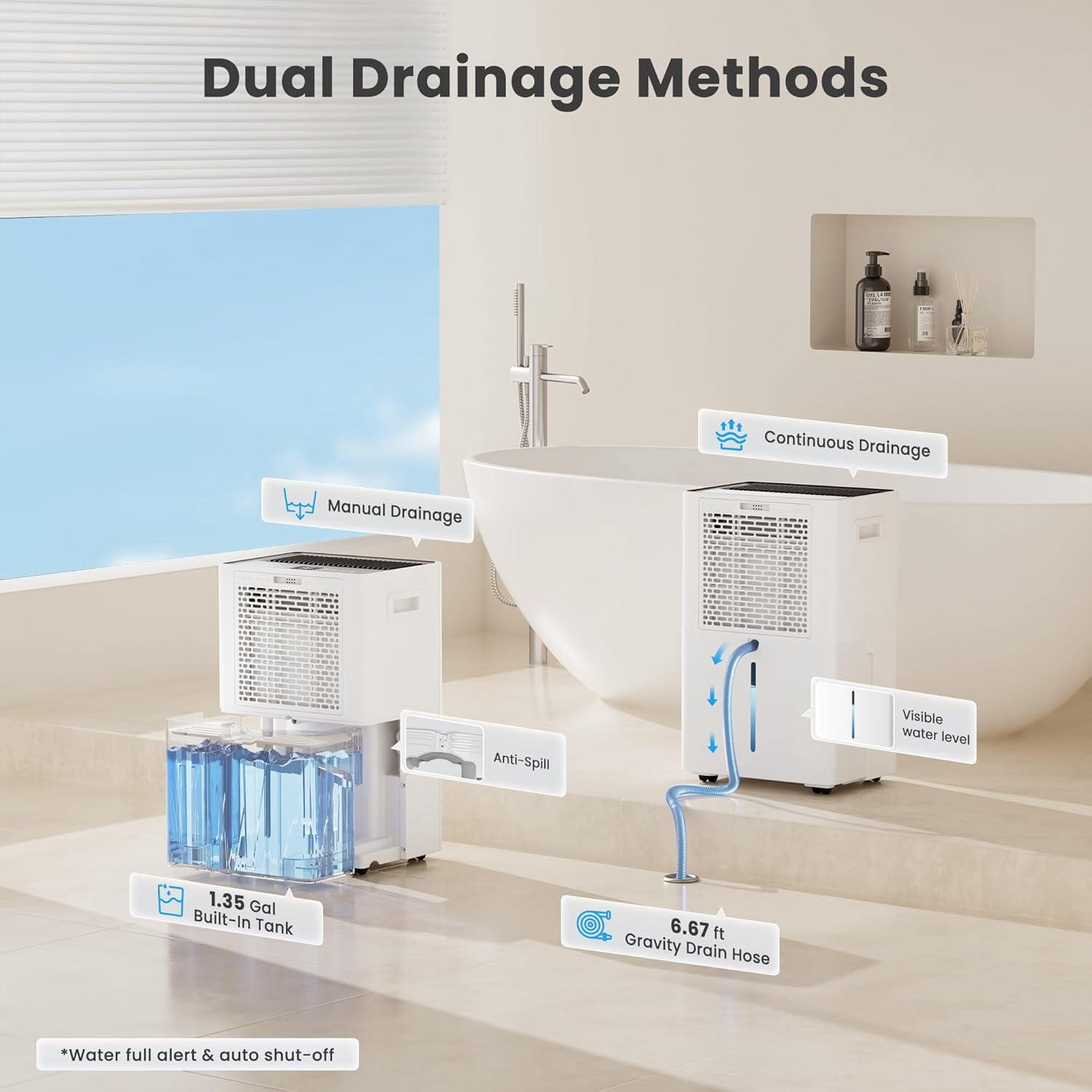 Candy® Candy 25L/80 Pint Dehumidifier for Home, 4500 Sq.Ft Smart Basement Dehumidifier with Drain Hose, WiFi Portable Dehumidifier with Auto & Sleep Mode, 1.35 Gal Tank
