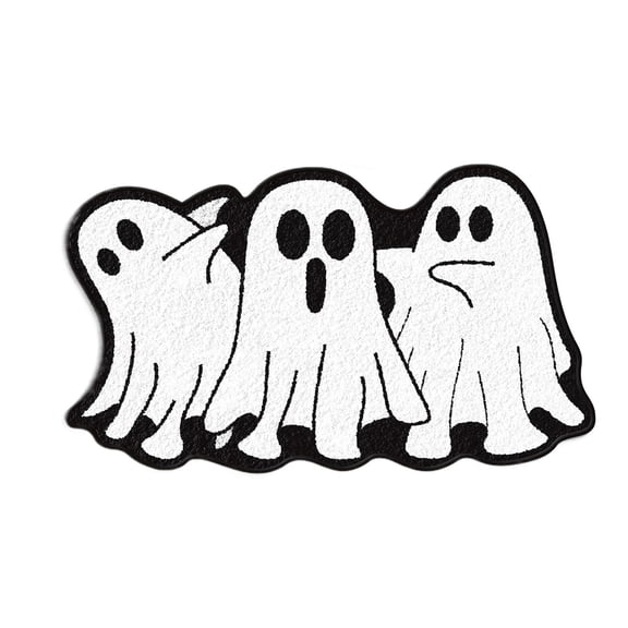 MInHoues Three Ghost Tufted Halloween Bath Rug, Gothic Black White Non Slip Absorbent Floor Mat, Spooky Ghost Pattern Decor Carpet for Bathroom Bedroom Front Door，14x24 Inch