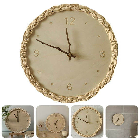 USHOBE Hanging Wall Clock Rattan 1Set 10.6X10.6X1.2In