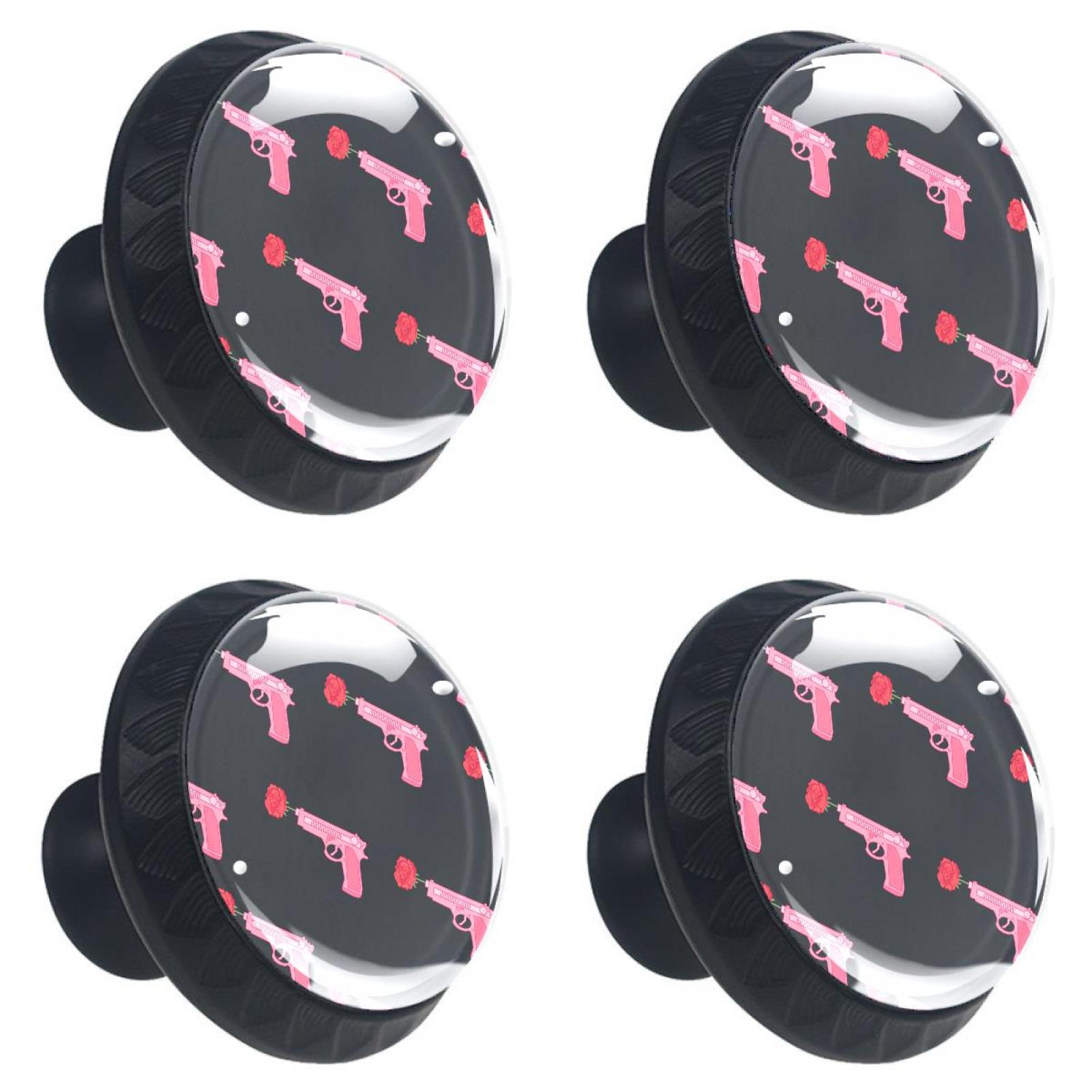4 Pcs Guns with Roses Knobs for Kitchen Cabinet Cupboard Dresser Bookcase Drawer Pulls Handles Round Home Decor